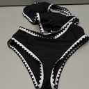 Herseas Women's Bikini Sets Floral Print Whip Stitch 2 Piece Swimsuits High Waisted Scoop Bathing Suits (Black) 