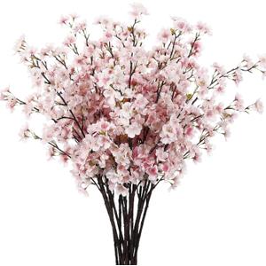 Giegxin 8 Pcs Silk Cherry Blossom Branches Cherry Blossom Tree Stems Long Stem Artificial Flowers for Tall Vase Flowers for Home Wedding Vase Floral Arrangements (Pink,43.3")