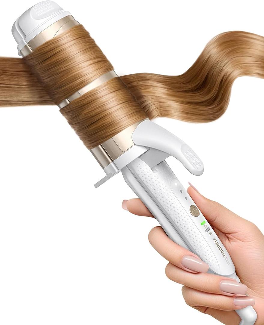 FURIDEN Lite Dual-Voltage Curling Iron: 110V-240V 2 Inch Ceramic Wide Barrel 2-in-1 Curling Iron for Armpit to Mid Back Length Hair - Europe Travel for Loose Waves with Clamp, Gold