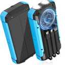 ERRBBIC Solar Charger Power Bank 20000mAh, Portable Wireless Charger, 15W Fast Charging External Battery Pack with Dual Flashlight and USB C Outputs, Outdoor Mobile Power Compatible with Cell Phones (Blue)