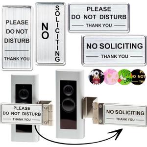 2 x Metal No Soliciting Sign for Front Door - Fits Any Doorbell, NO SOLICITING & DO NOT DISTURB - Dual Purpose Sign, Easy install (Brushed Silver)