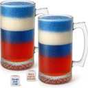 4 Piece Set Large Glass Beer Mugs Freezer Safe, 2 Pack Heavy Beer Steins with Handle, 16 oz (2 Drinking Dice + 2 Beer Mugs Set)