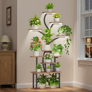 Plant Stand Indoor with Grow Lights - 10 Tiered Plant Shelf, 65" Plant Stand with Grow Light for Multiple Plants, Christmas Tree Shaped Plant Shelf, Metal Flower Display for Home, Balcony, Patio