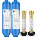 RV Inline Water Filter with 2 Flexible Hose Protector, Reduces Chlorine, Bad Taste, Corrosion, Rust, Sediments and Turbidity, Ideal for RVs, Garden, Gardening, Car Washing, Planting, 2 Pack