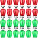 24 Pack S14 LED Red Light Bulb Green Light Bulb, Shatterproof 2 Watt Red Green String Light Bulbs Plastic Waterproof E26 Base Filament Edison Outdoor Replacement Christmas Light Bulbs, 120V