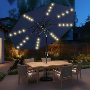 HOMSHADE 9ft Solar Patio Umbrella - Solar Lights LED Lighted Outdoor Market Table Umbrella, UPF50+ UV Protection with Push Button Tilt, Crank for Pool Deck and Garden (Navy Blue)