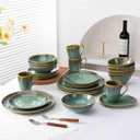 Henten Home Ceramic Dessert Plates, 8.5 Inch Salad Plate Set of 4, Porcelain Snack Serving Dishes for Cake, Kitchen, Microwave & Dishwasher Safe, Reactive Glaze (Green)