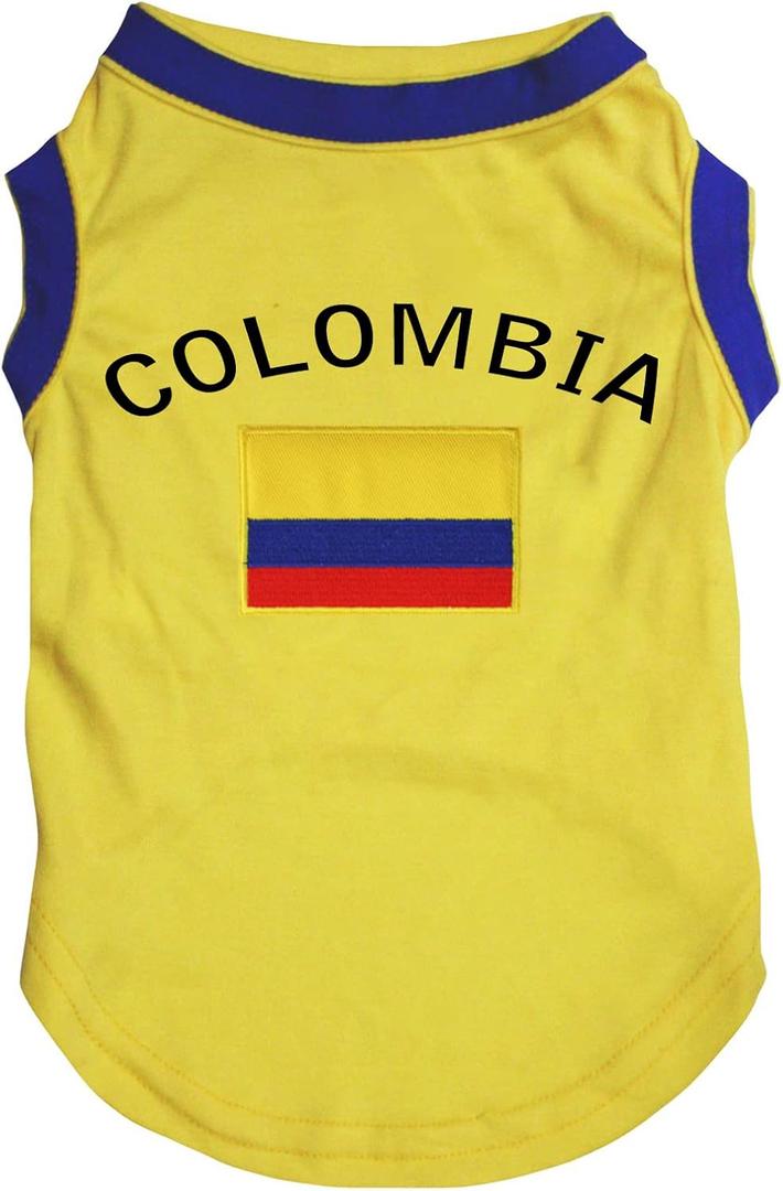 Petitebella Colombia & Flag Puppy Dog Shirt (Yellow/Blue Hem, XXX-Large)