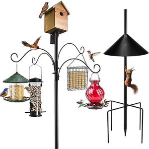 92 Inch Black Adjustable Heavy Duty Bird Feeder Pole for Outdoors Bird House Pole for Garden with Squirrel Proof Baffle 4 Shepherd Hooks Birds Feeding Station with 5-Prong Base for Yard, Garden