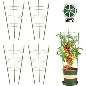 Kgozwon 4 Pack Tomato Cage Plant Support Cages for Garden, 24 inches Trellis for Climbing Plants, Upgrade Garden Plant Stakes with Adjustable Ring, Tomato Rings for Support, with Twist Tie