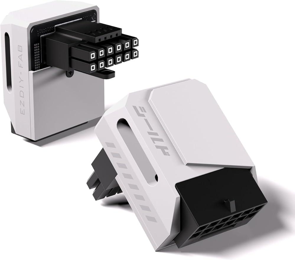 EZDIY-FAB Shield PCIe 5.1 GPU Power Adapter -12VHPWR/12V2x6 16 Pin Right Angle Adapter for 12+4pin RTX 3090Ti 4070Ti 4080 4090 GPU,90 Degree Right Angle -STD Type, White, 1 Pack