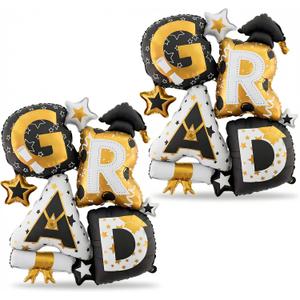 2 x Graduation Balloons 2026 Decorations, 2 PCS Large GRAD Foil Letter Balloons Black Gold Congrats Grad Party Supplies for Class of 2026 Celebration Indoor Outdoor Photo Props
