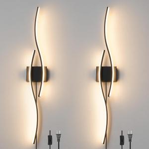 Modern Plug in Wall Sconces Set of Two, RC Dimmable LED Plug in Wall Light, Black Sconce Wall Lighting for Living Room, Hallway, Bedroom (40.5 inch)