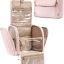 BAGSMART Makeup Bag for Women with Hanging Hook, Large Portable Capacity Water-resistant Organizer Travel Case for Toiletries and Cosmetics, Pink