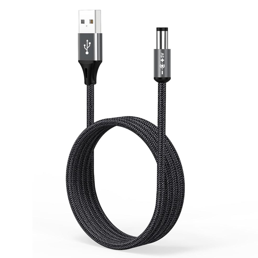 AGVEE 3.3ft USB to DC 5V Power Cord 5521(5.5x2.1mm) | Braided Nylon & Aluminum Shell | Fast & Durable Charging for CCTV Cameras, Routers, LED Strips, Dark Gray