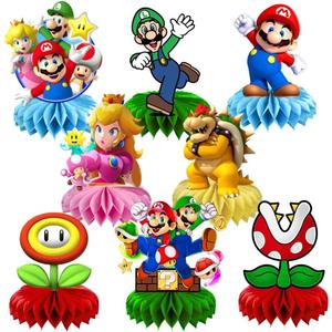8Pcs Mario Table Centerpiece Birthday Party Supplies Double Side Table Decorations for Mario Themed Party Decorations