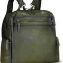 Genuine Leather Backpack Purse for Women Vintage Casual Daypack Knapsack Handmade Rucksack Convertible Shoulder Bag (Green) Medium