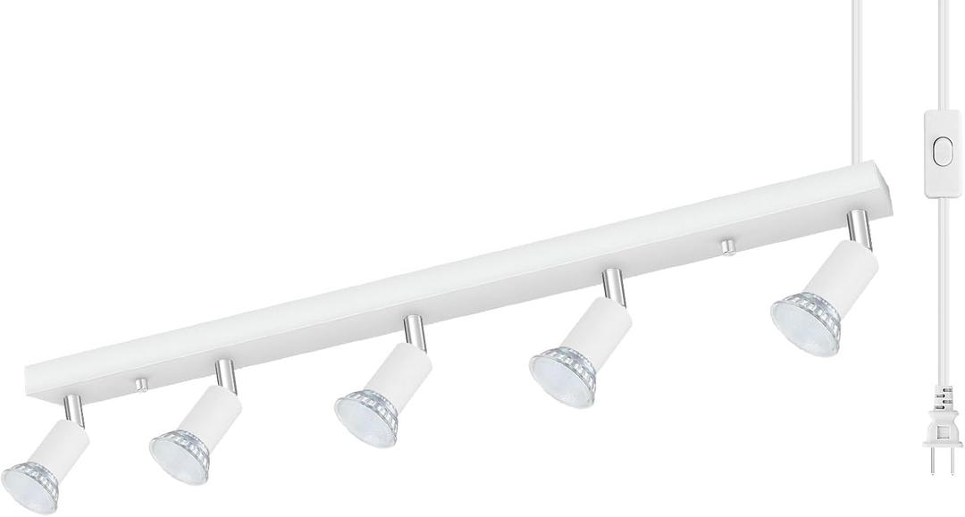 Plug-in Track Lighting, LED Track Lighting Fixtures Ceiling Kit, 30" White Plug in Wall Light with 14.8ft Cord, 3-Light Ceiling Spotlight,Rotatable Kitchen Light Head for Bedroom Hallway(GU10,NO Bulb)
