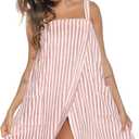 Veseacky Women Bath Wrap Towel for Womens Shower with Pocket Adjustable Spa Robe & Facial Headband (Large, Pink Stripe)