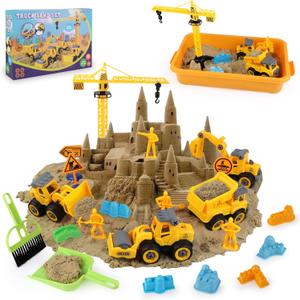 Sand Construction Kit,Sandbox,2.2lbs Magic Sand W/4 Take Apart Construction Trucks,Tower Crane,8 Sand Molds,4 Worker Figures,4 Road Signs,Toys for Boys Girls Age 4-8