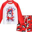 AIWUHE Toddler Swimsuit Set Boys Two Piece Shark Bathing Suit Swimwear Quick Dry Long Sleeve Rashguard and Swim Trunks 6-7yrs