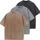 3 Pcs Oversized Heavy Cotton Summer T-Shirts Vintage Unisex Short Sleeves Casual Loose Basic Tops(A-Coffee+Grey+Black XL)