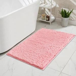 CozeCube Pink Bathroom Rug 47" x 24", Bath mats for Bathroom Non Slip, Ultra Soft Bath Rugs Washable, Plush Microfiber Area Rugs for Bedroom, Runner Rug (2' x 3'11" (Rectangular)