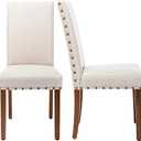 Parsons Kitchen Dining Chair Set Room Modern Upholstered Stylish Fabric High Back with Bronze Nailhead Trim (Set of 2, Cream)