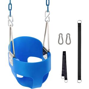 KINSPORY Toddler Swing, 59" Coated Heavy-Duty Iron Chains Baby Swing Outdoor, High Back Full Bucket Infant Seat with Tree Straps for Swing Sets Backyard Outdoor Indoor (Blue)