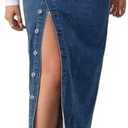 Women's Casual Slit Denim Midi Jean Skirt Stretch High Waisted Button Up Frayed with Pockets.L