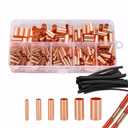 250pcs Wire Terminal connectors 7Size Electrical Butt Connector Copper Tube Connector Kits with Heat Shrink Tubing Wire Ferrules Kits
