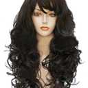 Wigs women dark brown curly wig side bang pirate wig costume wigs for women Wavy Curly 24inches Heat Resisitant Fiber Curly brown Wig Halloween Costume girl wigs for adult Women