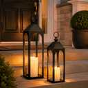 Kittmip 25"&19"&13" Large Decorative Lantern Outdoor Indoor, Set of 3 Black