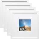KINLINK 8x8 Picture Frame White Set of 4, Wooden Square Photo Frames Matted 4x4 with Plexiglass for 4x4 with Mat or 8x8 without Mat for Table and Wall Display