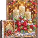 Golden Snowflake Candles Holly Berries Christmas Decor 1000 Piece Puzzle for Adults Beginners Luxury Holiday DIY Home Gift 27x20 Inches (Christmas Scenery-02)