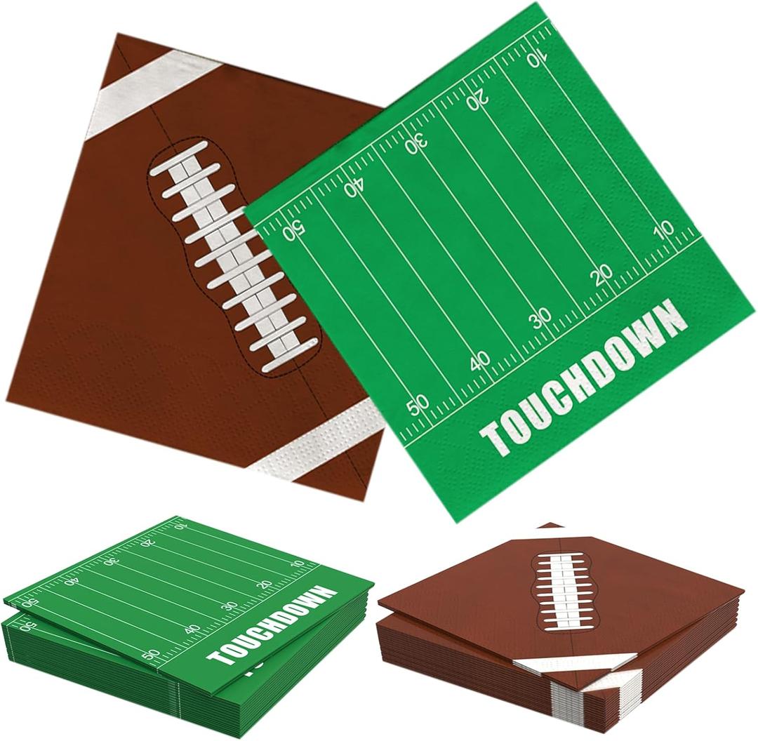 Football Paper Napkins Party Decorations - 40 Pack, 6.5 Inch 3-Ply Disposable Napkin with 20 Football Pattern & 20 Field Design, Game day Table Decor for Luncheon, Dinner, Dessert, Cocktail, Birthday