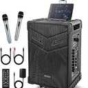 GTSK10-3 3-Way Portable Bluetooth PA Speaker System with Wireless Microphones, 10" Subwoofer, USB/FM, TWS, Guitar Input, Rechargeable Party Speaker for Events, DJ Lights & Outdoor Performances