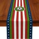 Soccer Table Runner, World Cup Soccer Party Decorations, Table Runner for Dining & Kitchen Tables, Home Decor with Soccer Stripe Star Pattern (70.87"11.81")