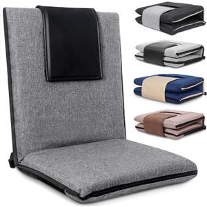 Floor Chair with Back Support 14-Position Adjustable Floor Chair Portable Ground Seating for Adults & Kids Foldable Meditation Seat with Japanese KOYO Bearings & Washable Linen Cover (Grey)