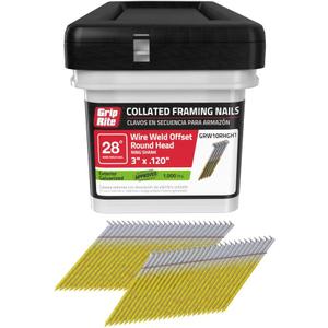 Grip Rite Prime Guard GRW10RHGH1 28 degree Wire Weld Offset Round Head Exterior Galvanized Collated Framing Nails, 3" x 0.120"