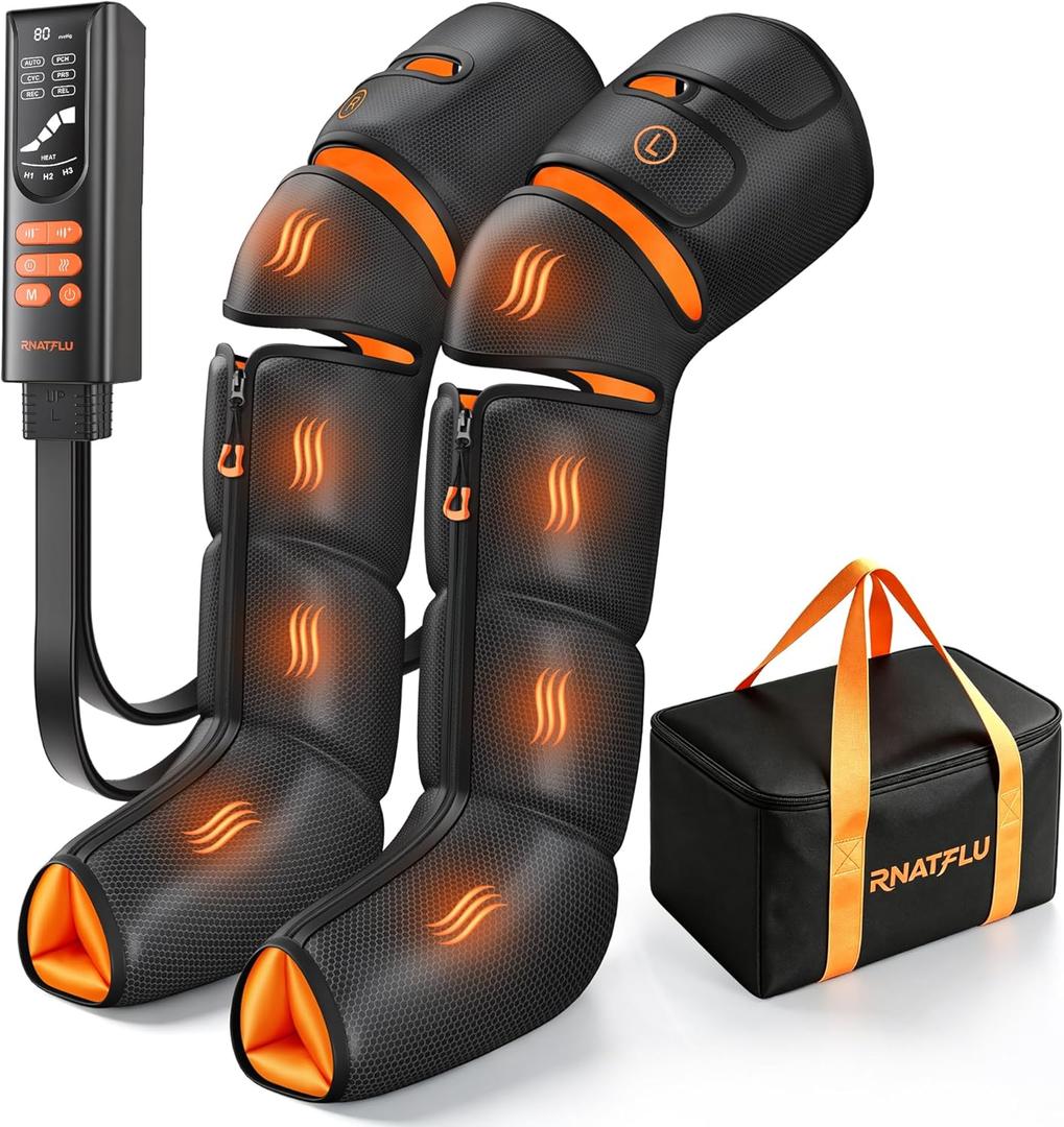 Leg Massager with Heat and Compression for Circulation Pain Relief | Sequential Air Compression Boots with Heated Knee, 9 Intensity , 6 Modes, 3 Heat, Foot Calf Thigh Massage, Pressure Sensor