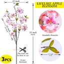 Grand Verde Artificial Apple Blossom Silk Flowers Tree Branches 33 Long Stems Faux Bouquet for Tall Vase Indoor Home Decor DIY Wedding Centerpiece Decoration, Bulk 3pcs (Pink)