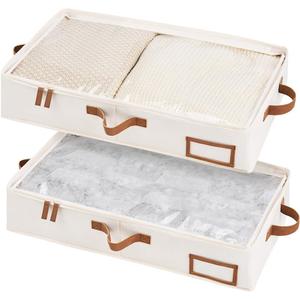 StorageWorks Under Bed Storage Containers with Handles and Label Holder, 2 Pack Ultra-thick Fabric Underbed Bins, Closet Organizer for Clothes, Blankets, Sweater (Medium, Ivory White)