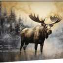 LYUNSHUO Moose Canvas Wall Art Rustic Woodland Deer Picture Print Wall Decor Country Wildlife Painting Vintage Artwork for Farmhouse Living Room Bedroom Bathroom Home Decor (24"L x 16"W)