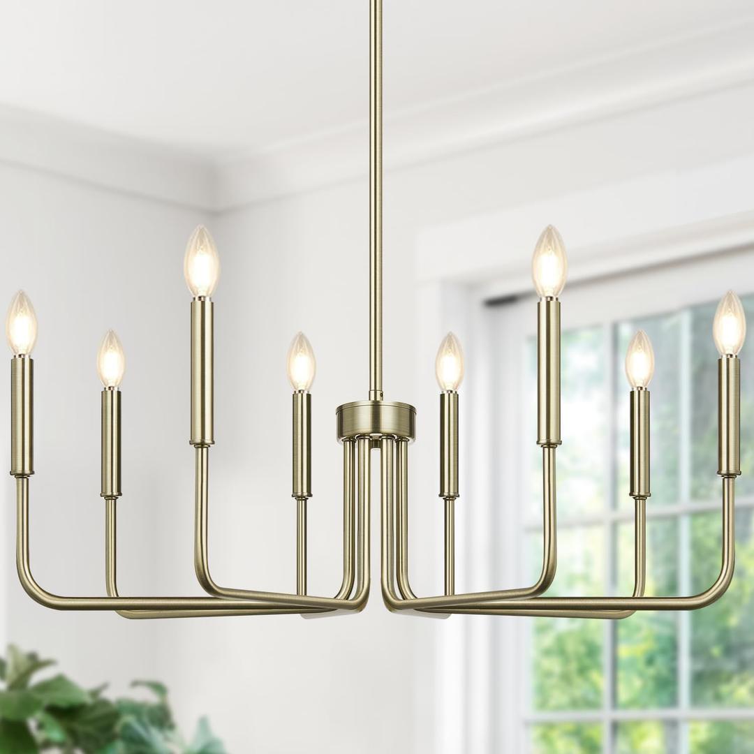 Lynnoland 8-Light Farmhouse Chandelier for Dining Room Lighting Fixtures Hanging, Brass Dining Light Fixtures Industrial Chandelier for Bedroom, Foyer, Hall, Kitchen, Living Room and Entryway