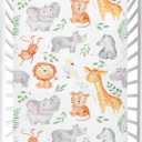 CaTaKu Baby Crib Sheets Safari Animals Leaves Mini Crib Sheets Fitted for Girls Boys,Neutral Soft Toddler Mattress Bed Sheets for Crib,28"x 52"