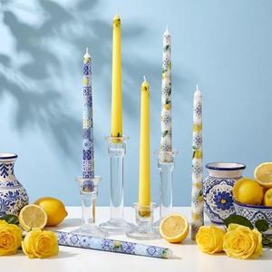 Threlaco 9.8" Long Taper Chinoiserie Porcelain Candlesticks Dripless Bridal Wedding Shower Candle Blue White Decorations Unscented Taper Candles for Party Gift Home Decor