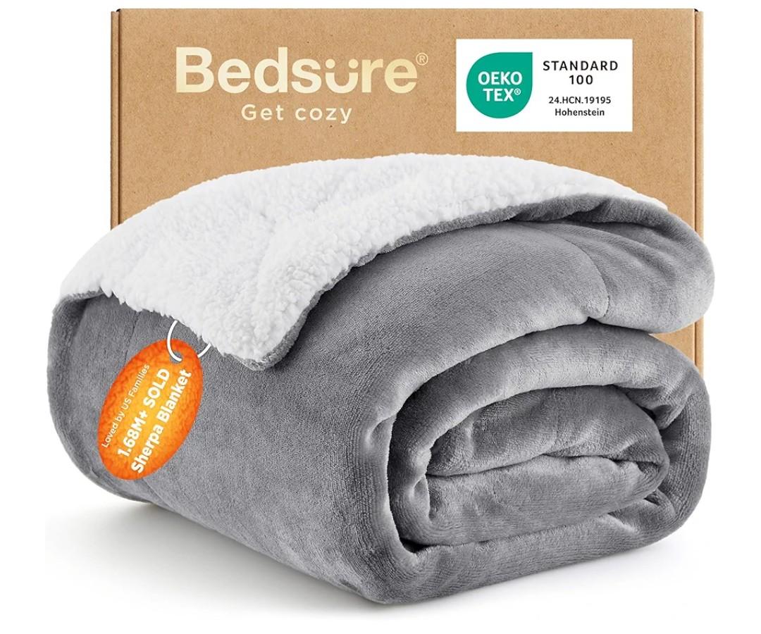 Bedsure GentleSoft Sherpa Fleece Throw Blanket for Couch – Thick & Cozy Christmas Blanket for Winter, Non-Heated, Soft Fuzzy Plush Throw Gifts for Women and Men, Grey, 50x60 Inches