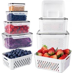 Freshmage Fruit Storage Containers for Fridge with Removable Colander, Airtight Food Storage Container, Dishwasher Safe Produce Saver for Refrigerator, Keep Berry Fruit Fresh Longer 6 pcs Large Clear