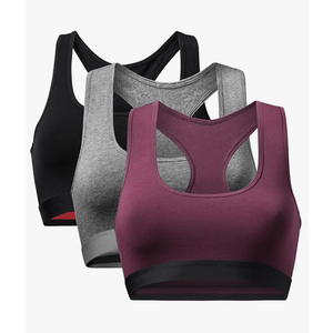 DANISH ENDURANCE Bralettes for Women, Organic Cotton, Seamless Bra, Wireless, Racer Back, Multicolor (1x Black, 1x Dark Grey, 1x Wine), Large